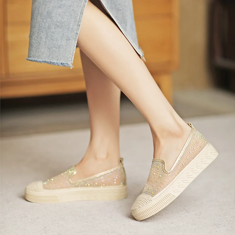 Women's canvas shoes with a scalloped edgeWomen Summer Mesh Casual Flats Shoes