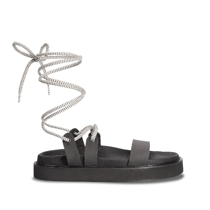 Plus Size Women's Wide - Width Platform Sandals in Black for Added Comfort and HeightAcacia Black Vegan Sandals With Cords