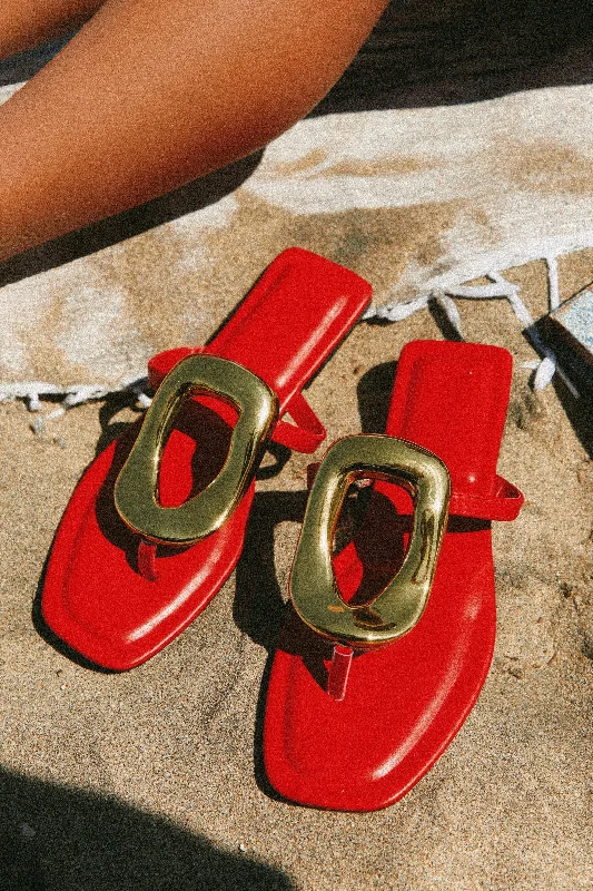 Women's Ankle - Strap Sandals with a Block Heel in Red for a Sophisticated StyleAdonna Slip On Thong Strap Sandals - Red