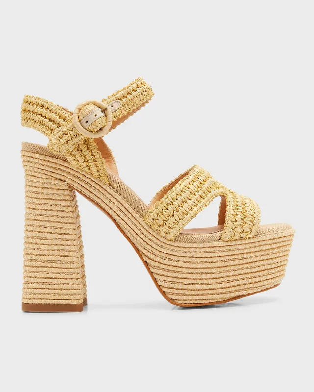 Sustainable Women's Recycled Material Sandals in Beige for Eco - Conscious ShoppersAdriana Raffia Platform Sandals