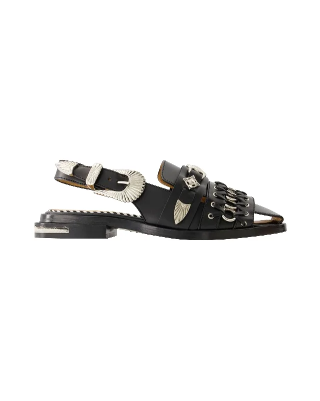 Women's Sandals with a Glitter - Coated Strap in Gold for a Sparkly Summer OutfitAj1312 Sandals - Toga Pulla - Leather - Black