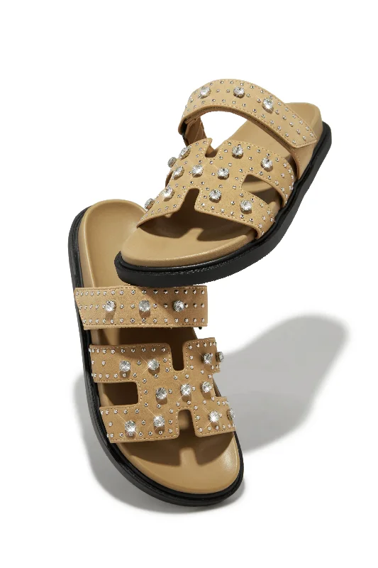 Women's Thong Sandals with a Beaded Design in Multicolor for a Beachy AestheticAmani Studded Embellished Slip On Sandals - Nude