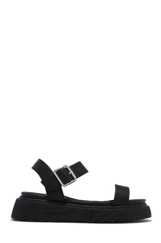 Women's Cork - Soled Espadrille Sandals with a Rope - Trimmed Upper in Navy for a Summer VibeAmeline Chunky Sandals - Black