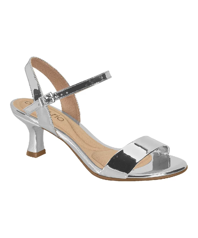 Women's Rhinestone - Embellished Open - Toe Sandals in Silver for a Glamorous Party LookBEIRA RIO KITTEN HEEL SANDALS