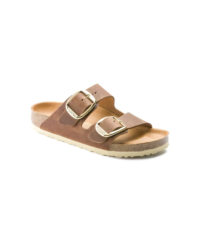 Women's Sandals with a Glitter - Coated Strap in Gold for a Sparkly Summer OutfitBIRKENSTOCK ARIZONA BIG BUCKLE IN COGNAC