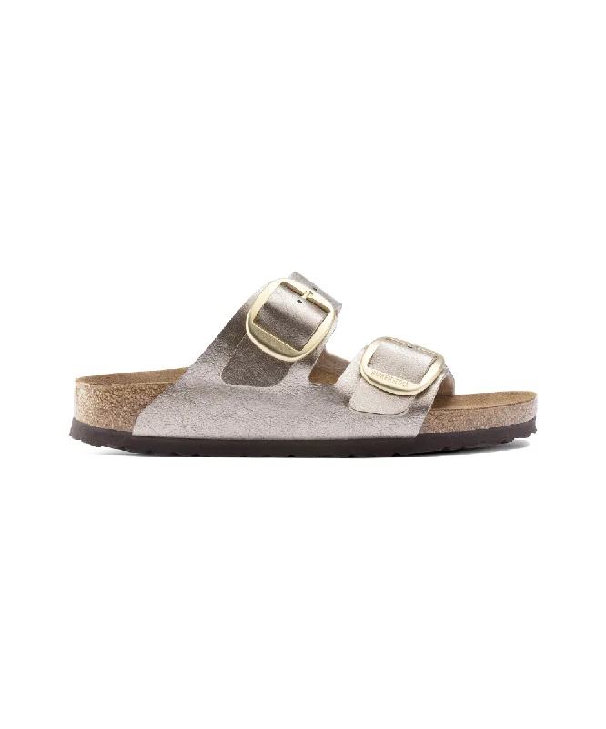 Women's Sandals with a Glitter - Coated Strap in Gold for a Sparkly Summer OutfitBIRKENSTOCK ARIZONA BIG BUCKLE IN GRACEFUL TAUPE