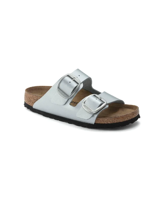 Sustainable Women's Recycled Material Sandals in Beige for Eco - Conscious ShoppersBIRKENSTOCK ARIZONA BIG BUCKLE IN SILVER