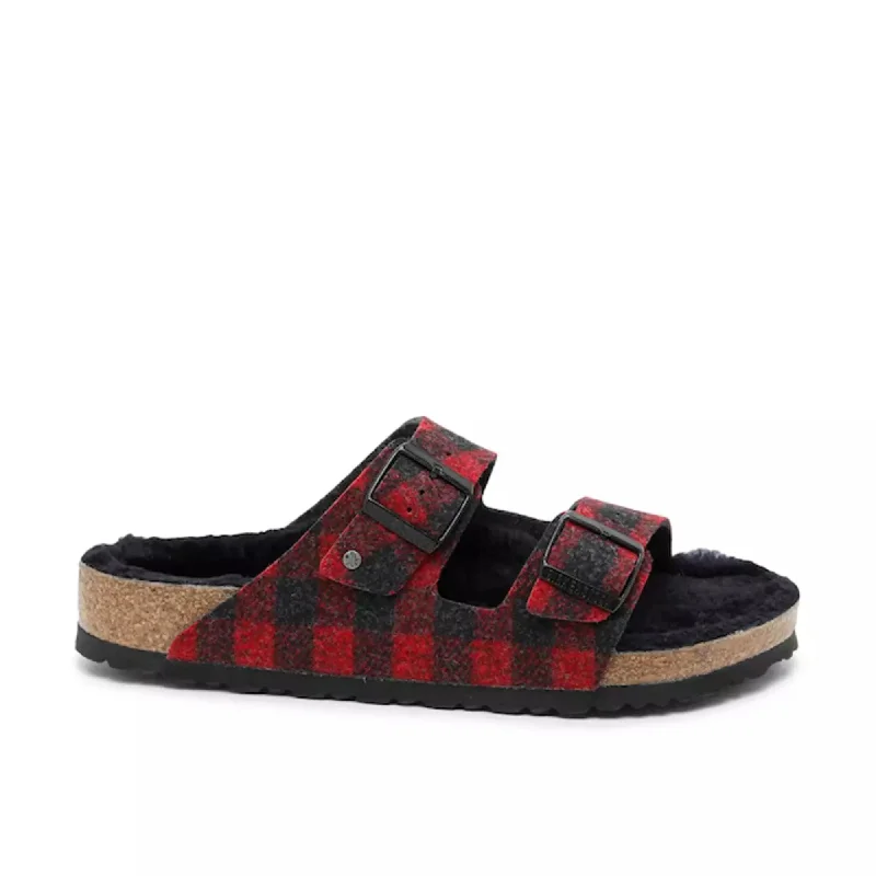 Sustainable Women's Recycled Material Sandals in Beige for Eco - Conscious ShoppersBirkenstock Arizona Rivet Plaid Red  1018112 Women's