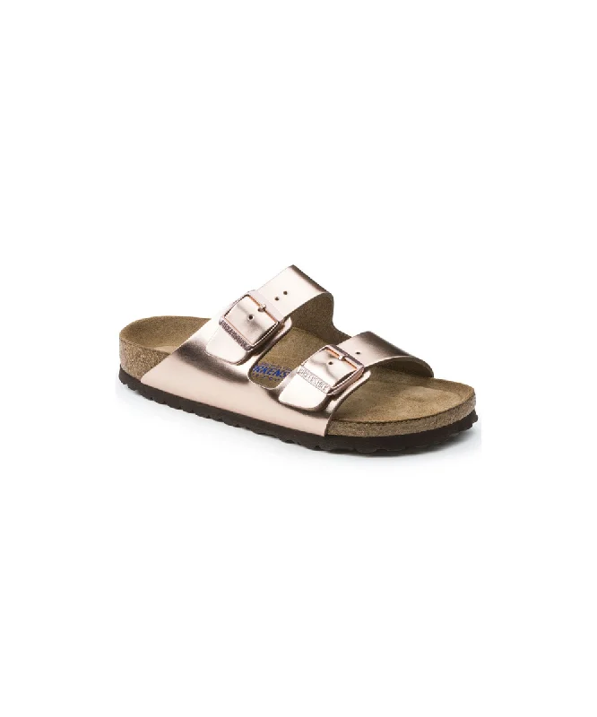 Women's Flat Slide Sandals with a Memory Foam Insole in White for All - Day ComfortBIRKENSTOCK ARIZONA SOFT BEDDING IN COPPER