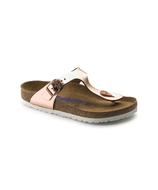 Women's Sandals with a Glitter - Coated Strap in Gold for a Sparkly Summer OutfitBIRKENSTOCK GIZEH SOFT BEDDING IN COPPER