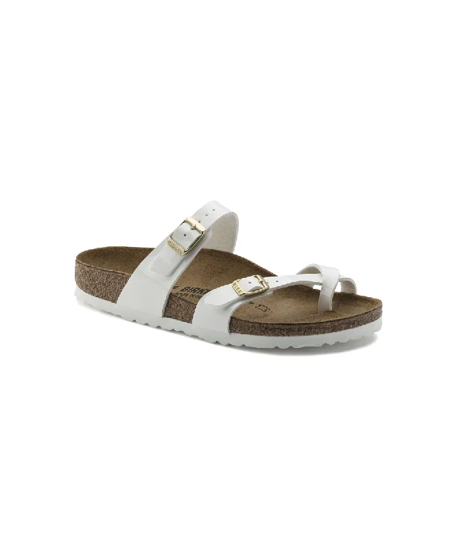 Women's Cork - Soled Espadrille Sandals with a Rope - Trimmed Upper in Navy for a Summer VibeBIRKENSTOCK MAYARI IN WHITE PATENT