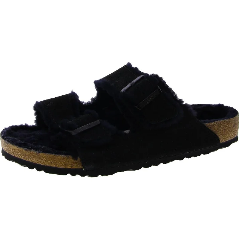 Plus Size Women's Wide - Width Platform Sandals in Black for Added Comfort and HeightBirkenstock Womens Arizona Shearling Suede Slip On Slide Sandals