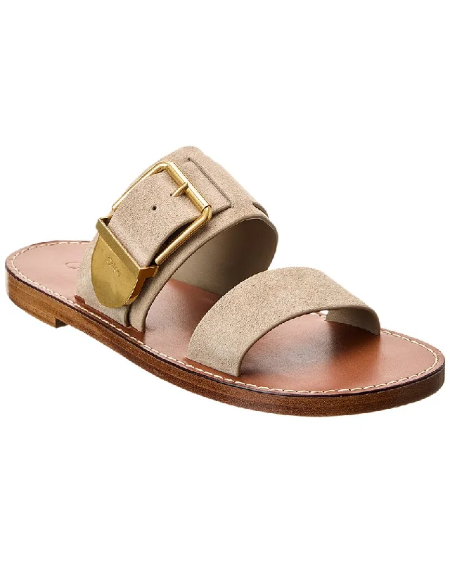 Women's Sandals with a Glitter - Coated Strap in Gold for a Sparkly Summer OutfitChloé Rebecca Double Strap Suede Sandal