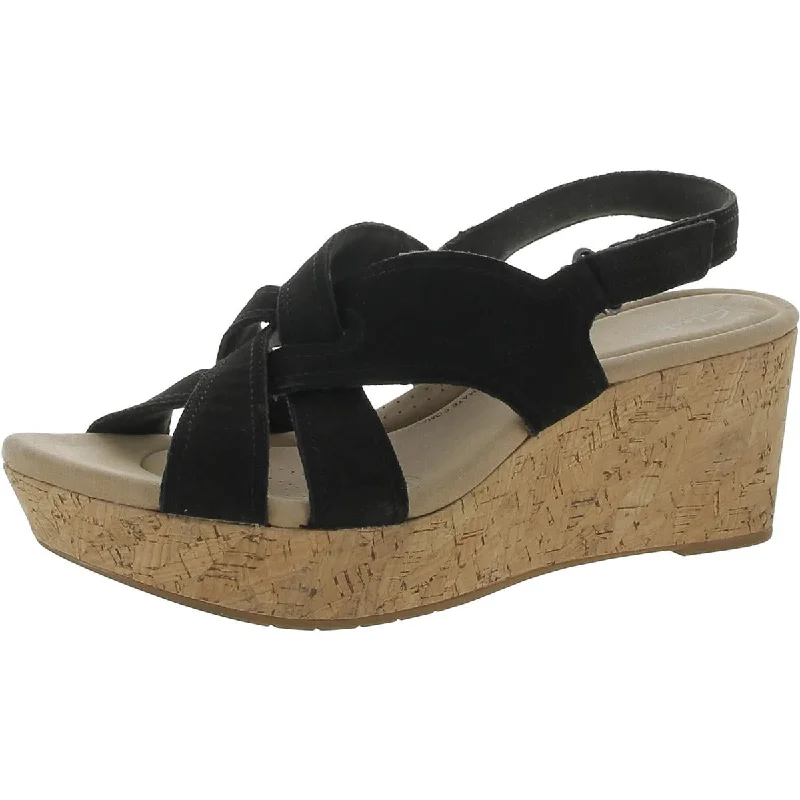 Women's Cork - Soled Espadrille Sandals with a Rope - Trimmed Upper in Navy for a Summer VibeClarks Womens Faux Suede Platform Sandals