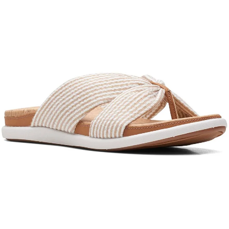 Cloudsteppers by Clarks Womens Eliza Shore Stripes Comfort Insole Slide Sandals