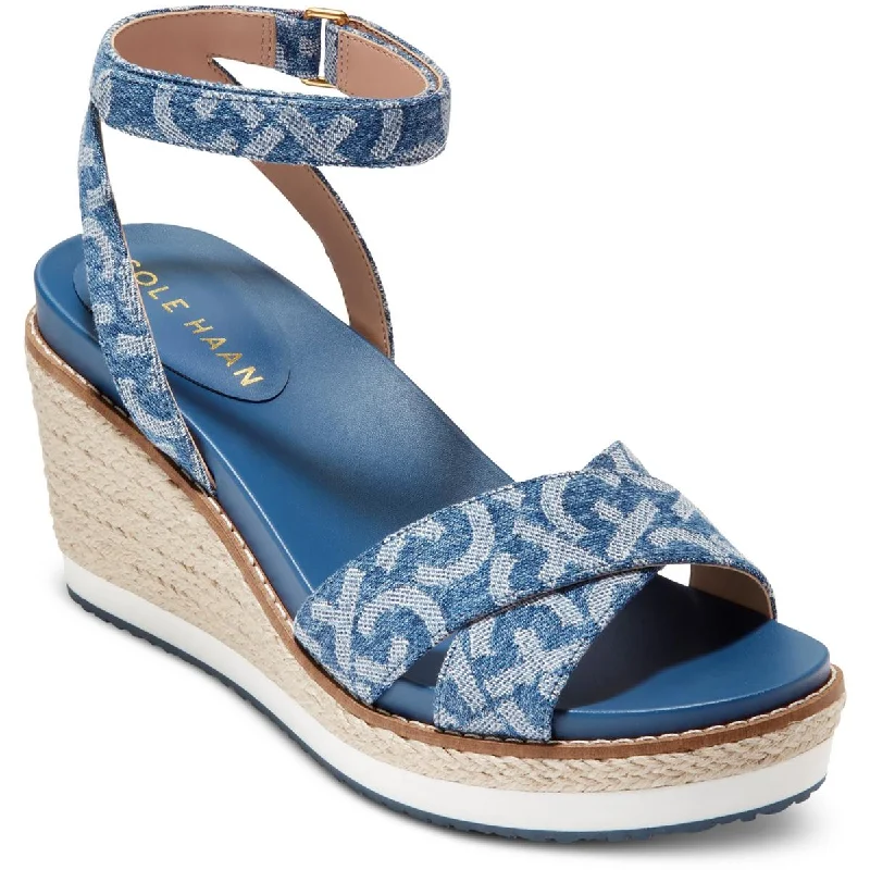 Women's Sandals with a Glitter - Coated Strap in Gold for a Sparkly Summer OutfitCole Haan Womens Cloud  Denim Criss-Cross Front Espadrilles