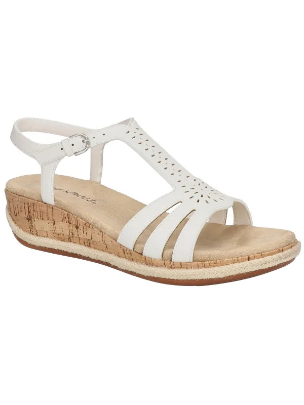 Women's Sandals with a Glitter - Coated Strap in Gold for a Sparkly Summer OutfitDorinda Womens Faux Leather T-Strap Wedge Sandals