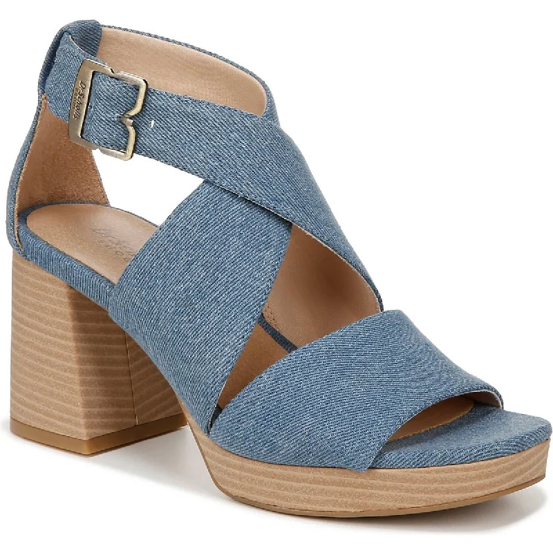 Women's Cork - Soled Espadrille Sandals with a Rope - Trimmed Upper in Navy for a Summer VibeDr. Scholl's Shoes Womens Maya Denim Block Heel