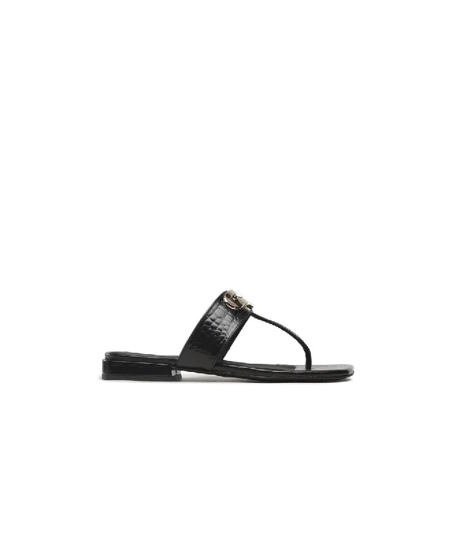 Child - Friendly Women's Sandals with a Secure Buckle in Purple for Moms on the GoFURLA CHAIN THONG SANDALS IN BLACK