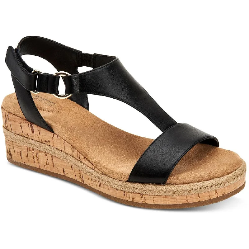 Women's Cork - Soled Espadrille Sandals with a Rope - Trimmed Upper in Navy for a Summer VibeGiani Bernini Womens Terrii Faux Leather Cork Wedges