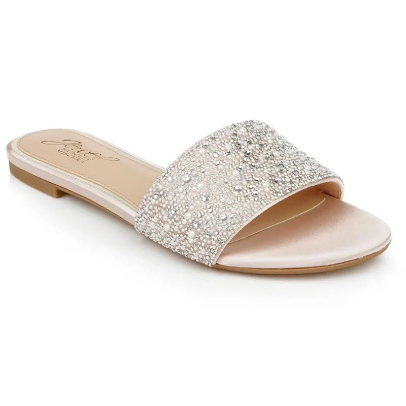 Sustainable Women's Recycled Material Sandals in Beige for Eco - Conscious ShoppersJewel Badgley Mischka Womens Delaney Satin Embellished Slide Sandals