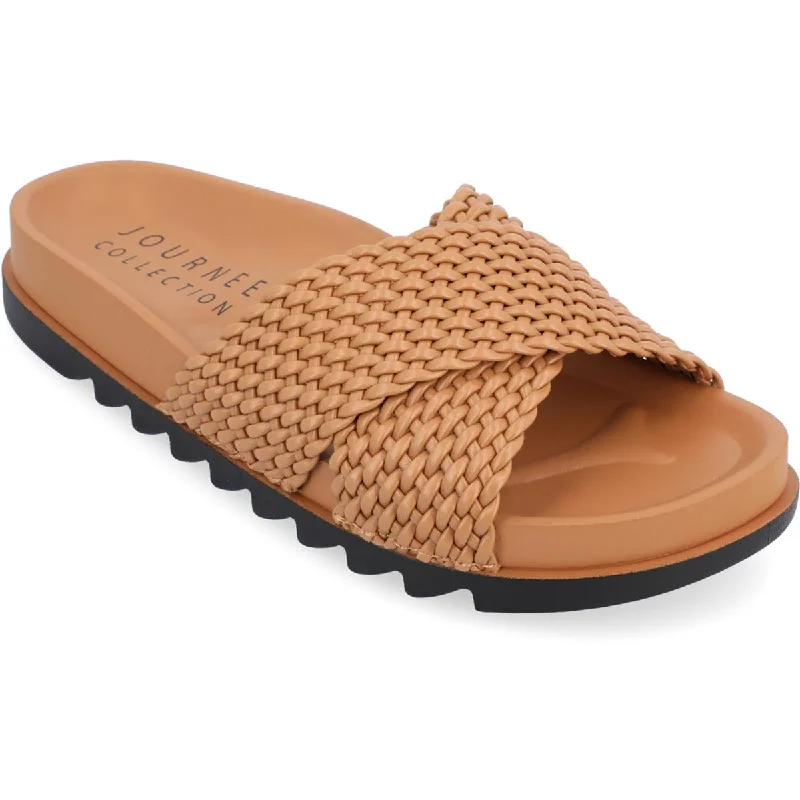 Women's Sandals with a Glitter - Coated Strap in Gold for a Sparkly Summer OutfitJournee Collection Womens Gretie Woven Slip-On Slide Sandals