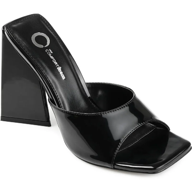 Plus Size Women's Wide - Width Platform Sandals in Black for Added Comfort and HeightJournee Collection Womens Kammali Patent Square Toe Block Heel