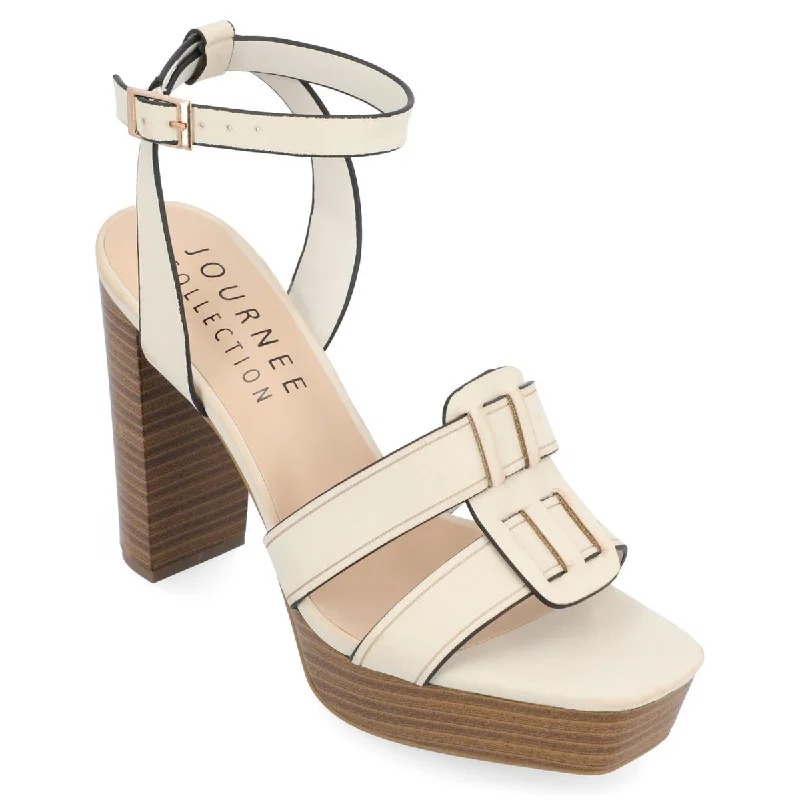 Sustainable Women's Recycled Material Sandals in Beige for Eco - Conscious ShoppersJournee Collection Womens Madilyn Faux Leather Ankle Strap Block Heel