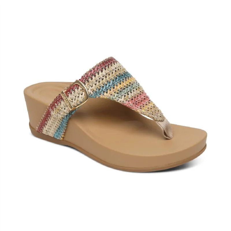 Lightweight Women's Mesh - Paneled Sandals in Yellow for BreathabilityKate Thong Wedge Sandal In Multi Woven