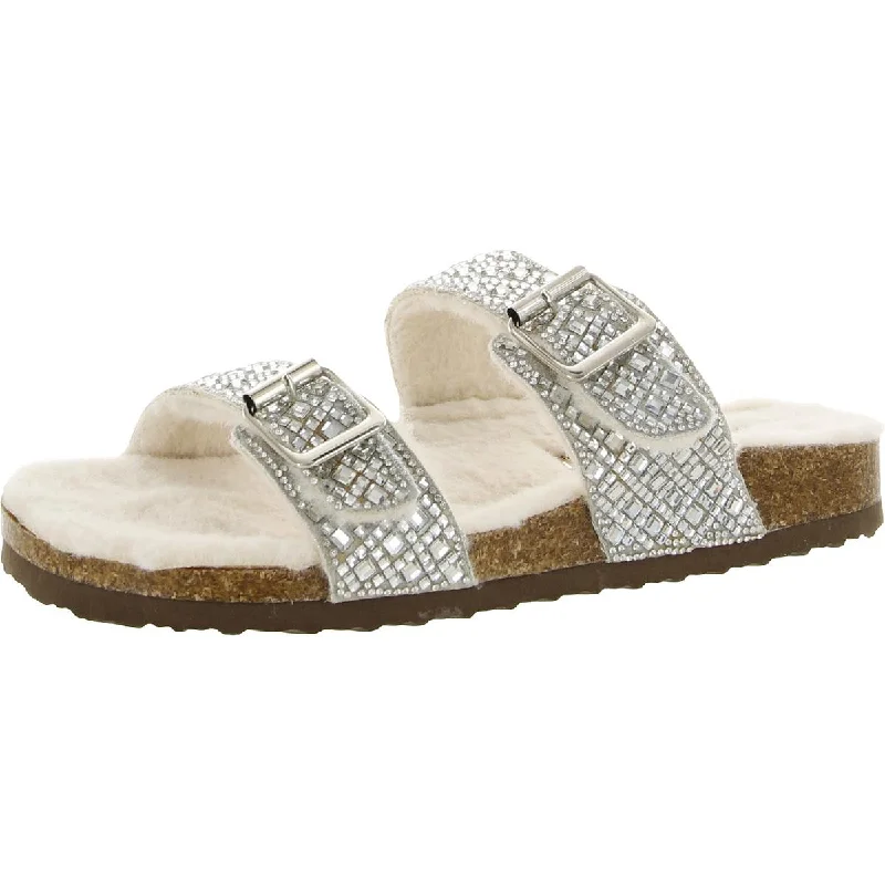 Women's Sandals with a Glitter - Coated Strap in Gold for a Sparkly Summer OutfitMadden Girl Womens Brandobf Slip On Flat Slide Sandals