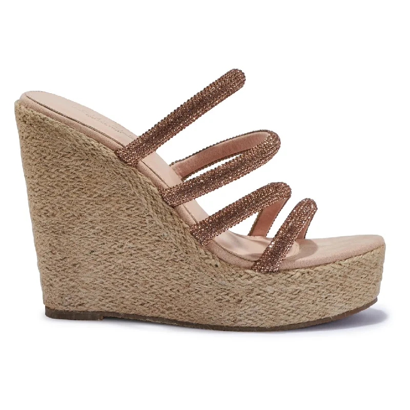 Anti - Slip Women's Sandals with a Grooved Sole in Green for Outdoor AdventuresMANUELA STRAPPY ROSE GOLD DIAMANTE WEDGES