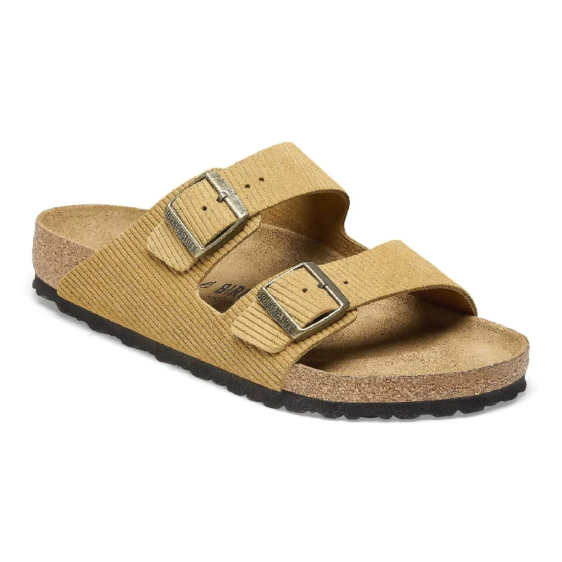 Women's Sandals with a Glitter - Coated Strap in Gold for a Sparkly Summer OutfitMen's Arizona Suede Embossed Sandals In Corduroy Cork Brown