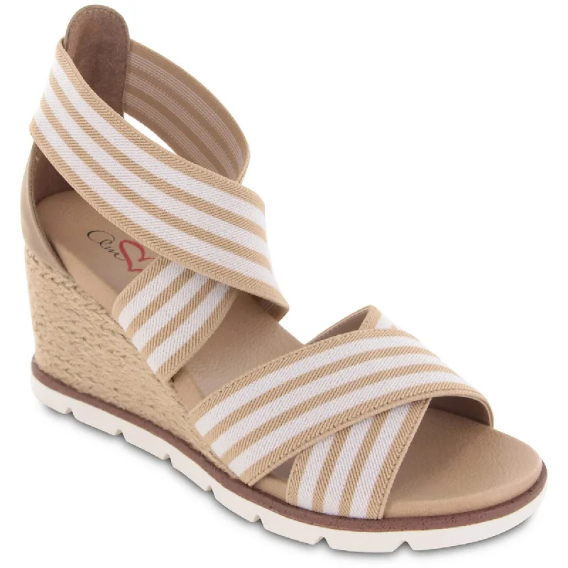 Women's Strappy Gladiator Sandals with Buckle Closures in Tan for a Boho LookMia Amore Womens Haiku Stretch Striped Wedge Sandals