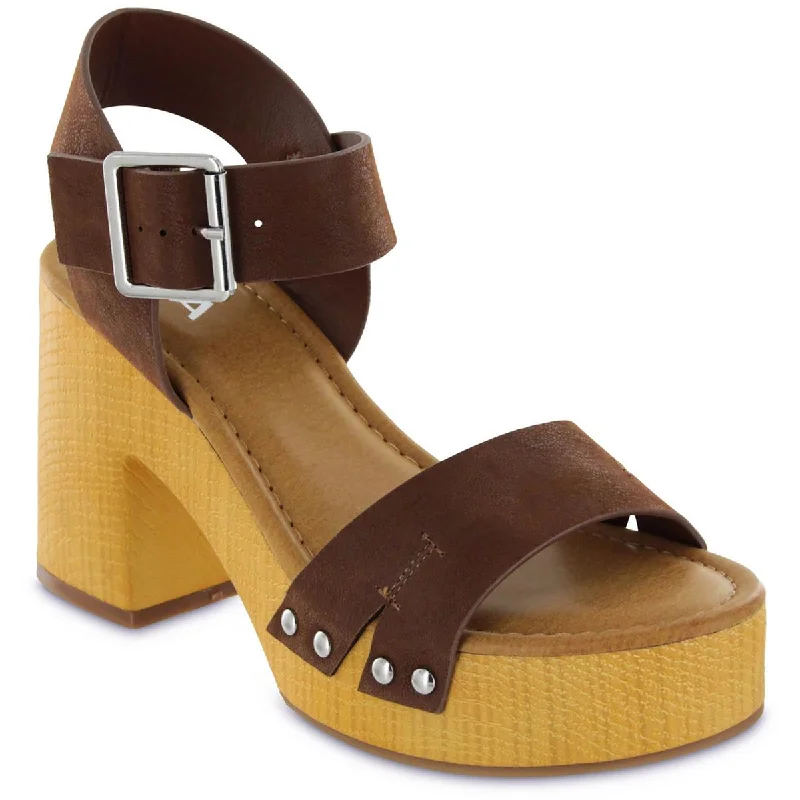 Women's Leather - Strapped Sandals with a Braided Detail in Brown for a Rustic AppealMia Womens NIRA Faux Leather Ankle strap Block Heel