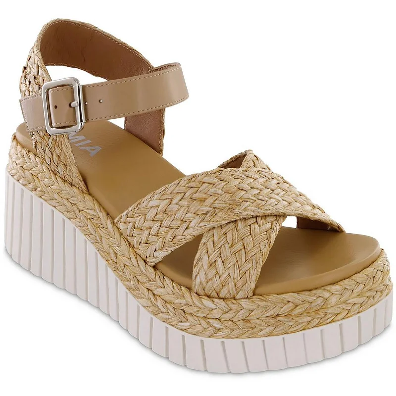 Women's Leather - Strapped Sandals with a Braided Detail in Brown for a Rustic AppealMia Womens Zamara Raffia Woven Platform Sandals