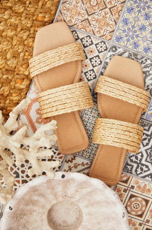 Women's Cork - Soled Espadrille Sandals with a Rope - Trimmed Upper in Navy for a Summer VibeParadise Found Slip On Sandals - Nude