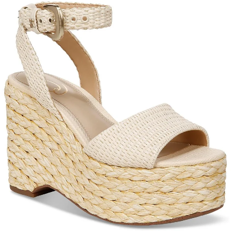 Women's Sandals with a Wedge Heel and a Tassel Detail in Orange for a Trendy LookSam Edelman Womens APRIL Raffia Buckle Platform Sandals