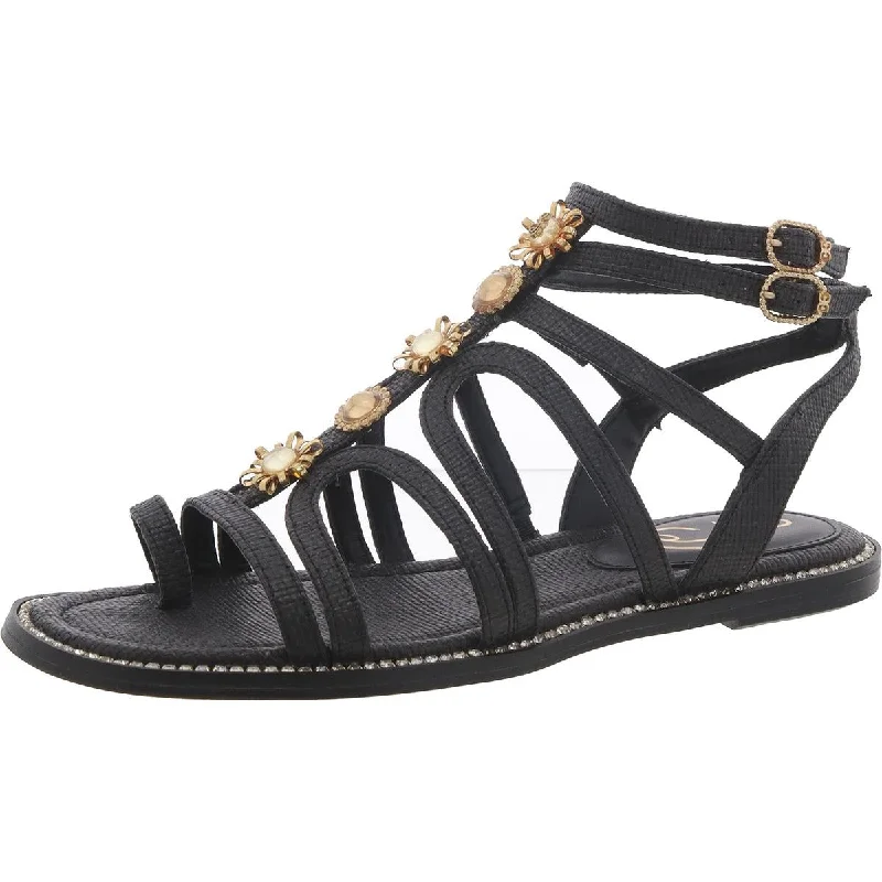 Women's Leather - Strapped Sandals with a Braided Detail in Brown for a Rustic AppealSam Edelman Womens Tianna Casual Flats Gladiator Sandals