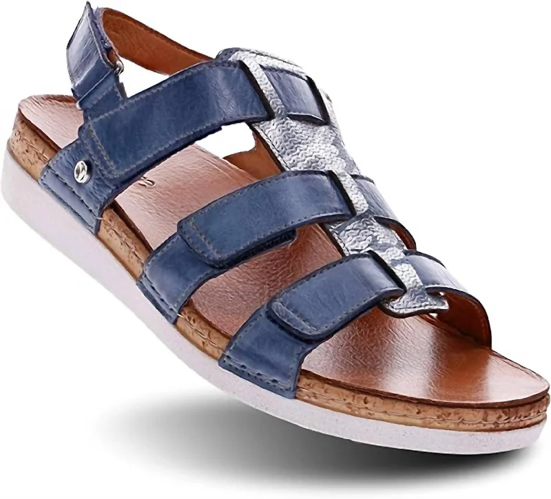 Elastic - Strap Women's Sandals with a Padded Toe in Teal for Easy On - and - OffSantorini In Denim