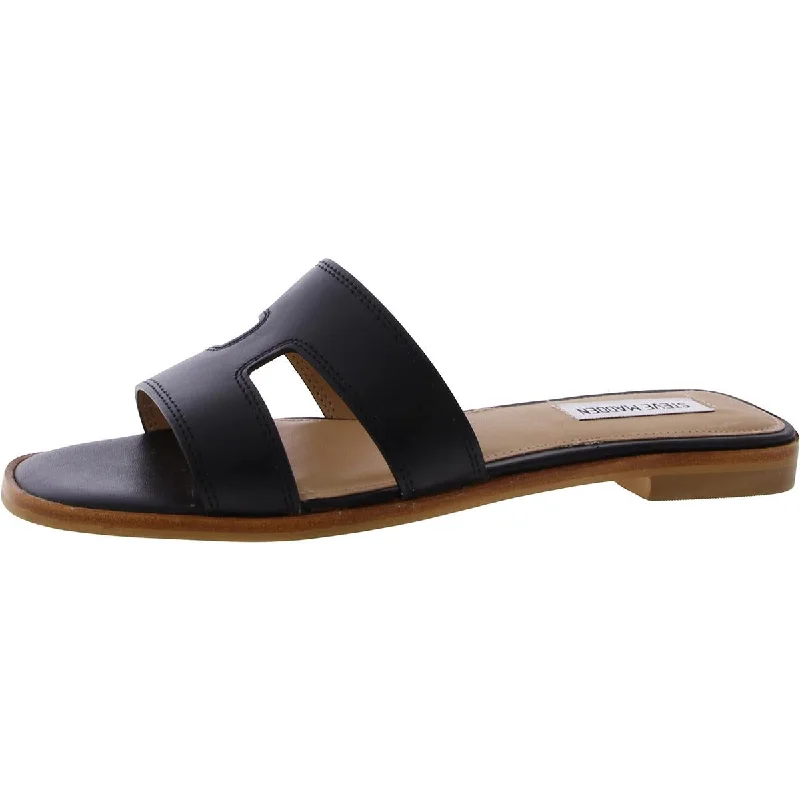 Plus Size Women's Wide - Width Platform Sandals in Black for Added Comfort and HeightSteve Madden Womens Hazel Leather Square Toe Slide Sandals