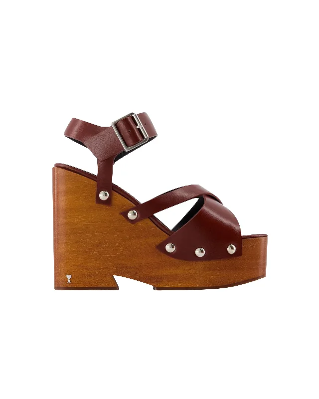 Women's Thong Sandals with a Beaded Design in Multicolor for a Beachy AestheticStrappy Sandals - Ami Paris - Cognac - Leather