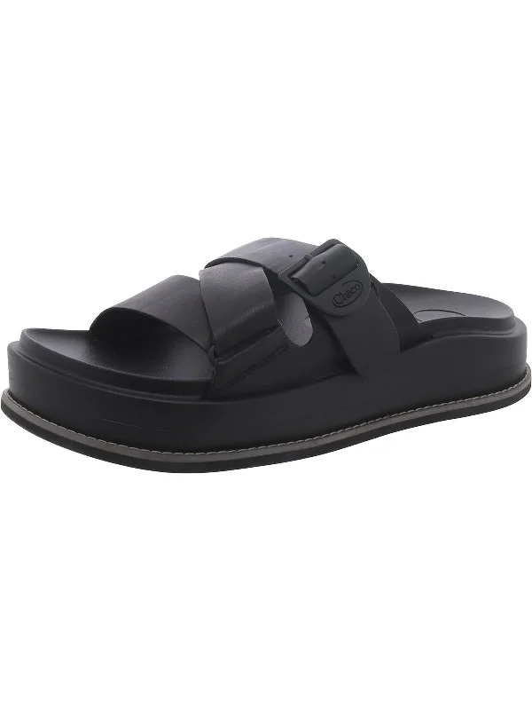 Plus Size Women's Wide - Width Platform Sandals in Black for Added Comfort and HeightTownes Womens Leather Slip-On Slide Sandals