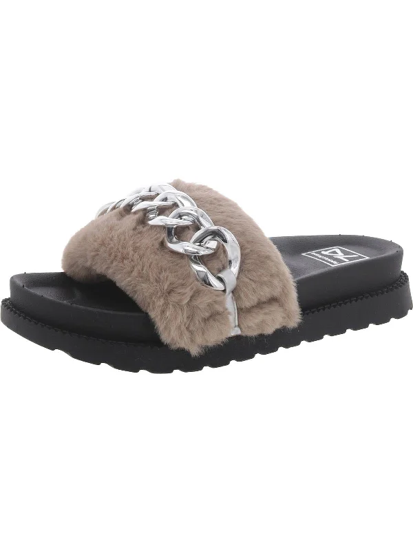 Shock - Absorbing Women's Sandals with a Soft Insole in Black for Active LifestylesTRAVERZ Womens Faux Fur Comfy Slide Sandals