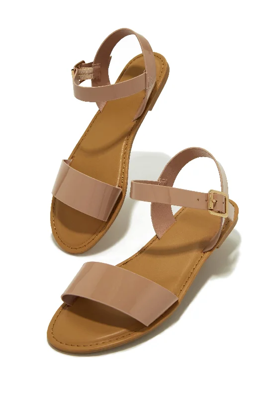 Lightweight Women's Mesh - Paneled Sandals in Yellow for BreathabilityTulum Style Flat Sandals - Nude Patent