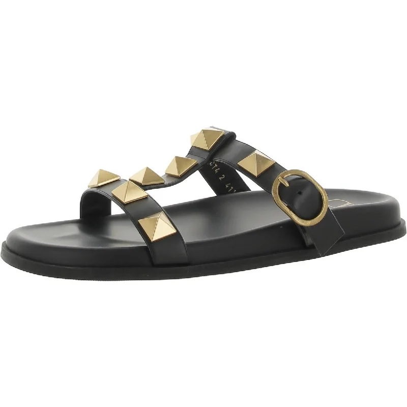 Women's Sandals with a Glitter - Coated Strap in Gold for a Sparkly Summer OutfitValentino Garavani Womens Faux Leather Warm Slide Sandals