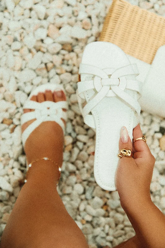 Women's Sandals with a Glitter - Coated Strap in Gold for a Sparkly Summer OutfitWeekend Vibes Slip On Sandals - White