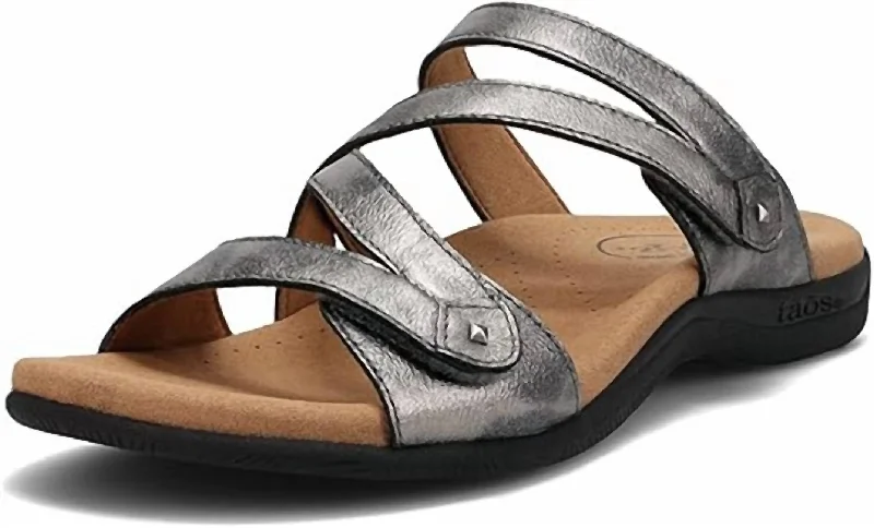 Women's Flat Slide Sandals with a Memory Foam Insole in White for All - Day ComfortWomen Double U Strap Sandal In Pewter