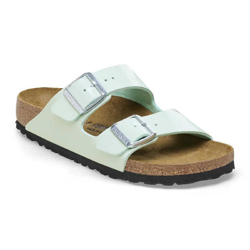 Child - Friendly Women's Sandals with a Secure Buckle in Purple for Moms on the GoWomen's Arizona Birko-Flor Sandal - Narrow Width In Patent Surf Green