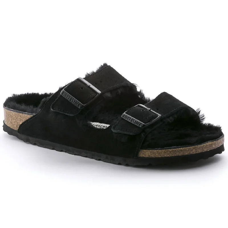 Women's Cork - Soled Espadrille Sandals with a Rope - Trimmed Upper in Navy for a Summer VibeWomen's Arizona Fur - Narrow Width In Black