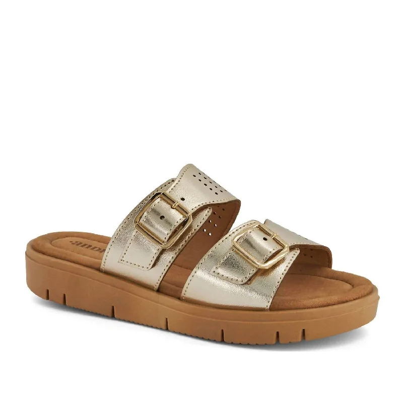 Shock - Absorbing Women's Sandals with a Soft Insole in Black for Active LifestylesWomen's Comfort Footbed Double Buckle Sandals In Gold